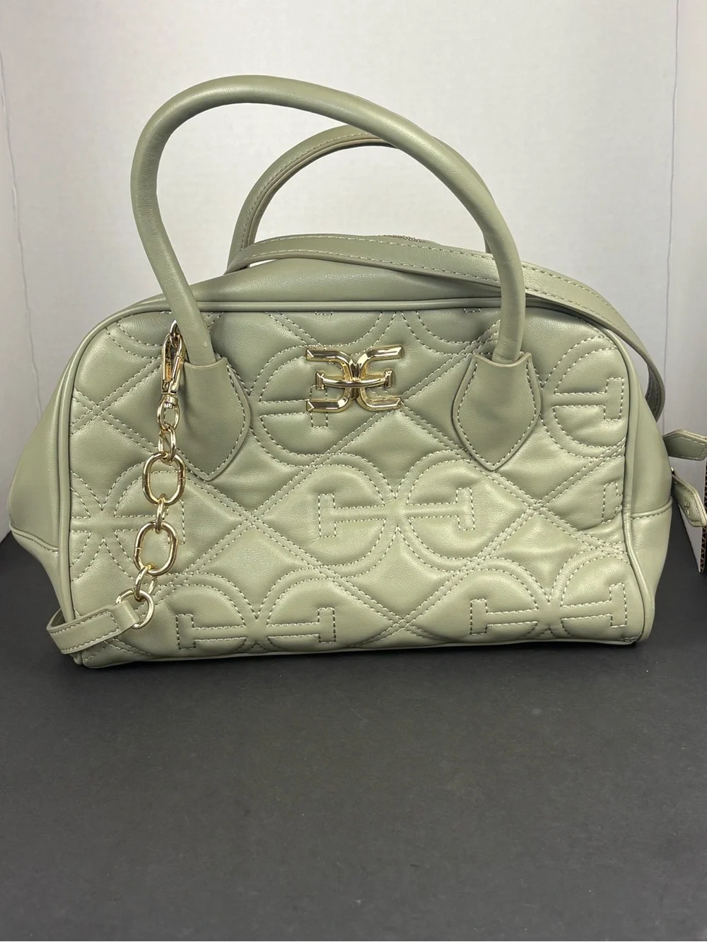 Purse Bag Sage Green Quilted Faux Leather Satchel